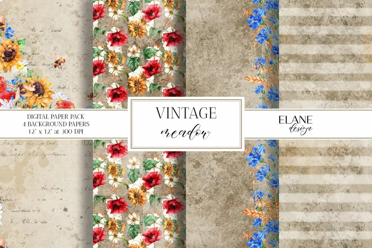 Vintage Meadow Flowers Digital Paper
