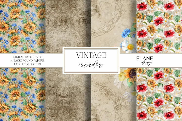Vintage Meadow Flowers Digital Paper