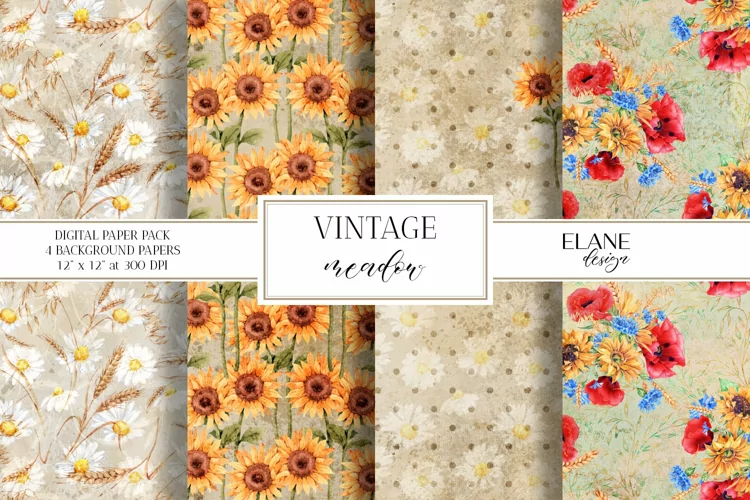 Vintage Meadow Flowers Digital Paper