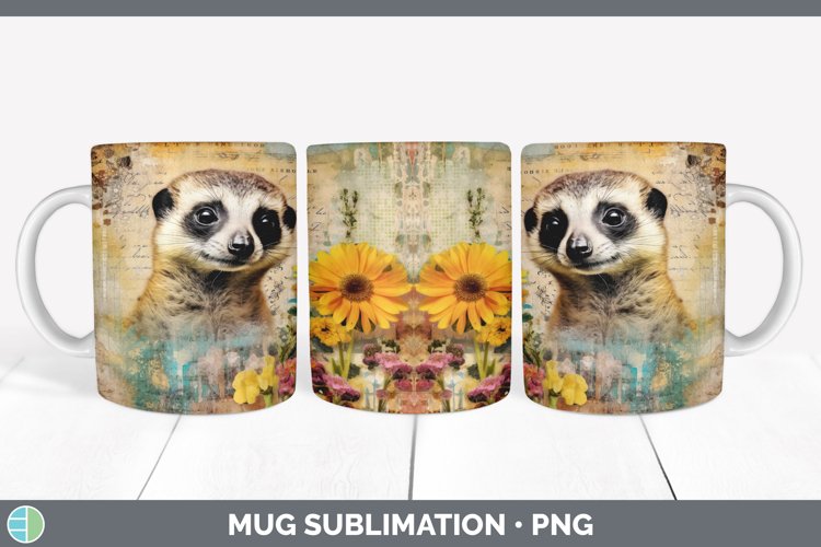 Vintage Meerkat Mug Wrap | Sublimation Coffee Cup Designs