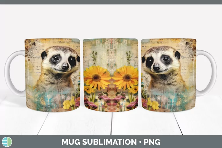 Vintage Meerkat Mug Wrap | Sublimation Coffee Cup Designs