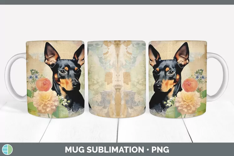 Vintage Miniature Pinscher Dog Mug Wrap | Sublimation Coffee