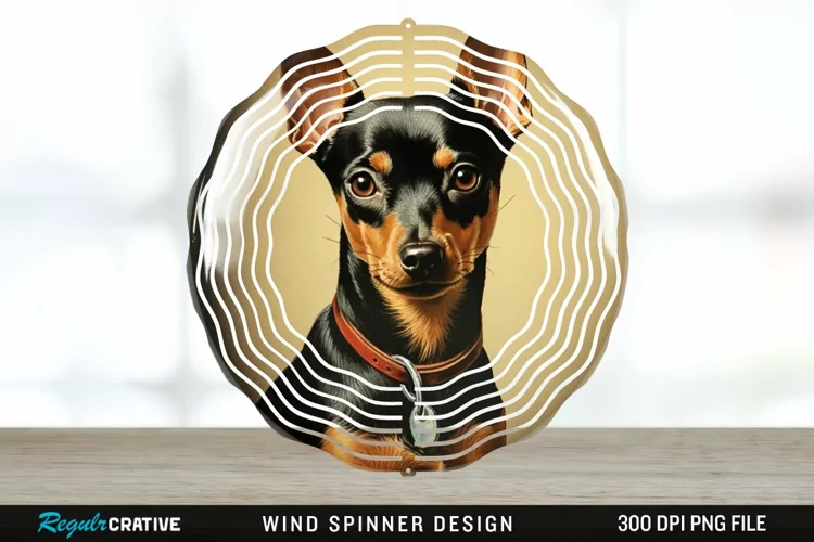 Vintage Miniature Pinscher Dog Wind Spinner Sublimation PNG