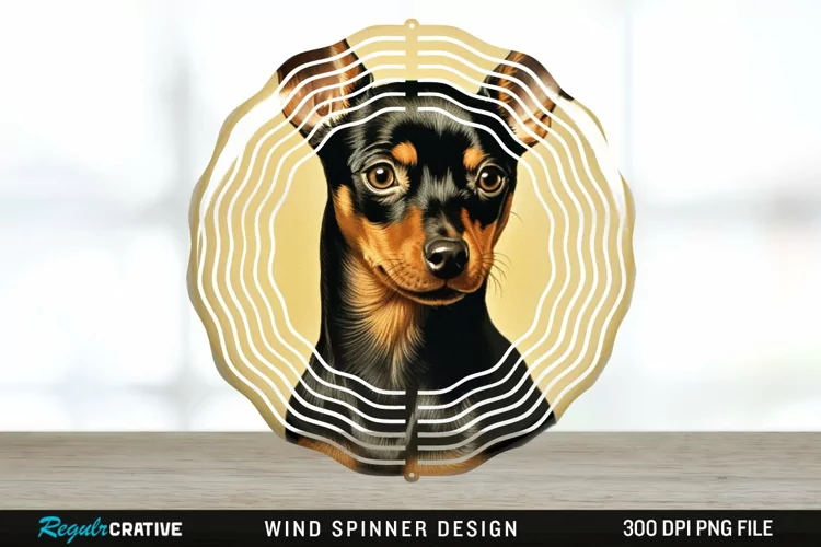 Vintage Miniature Pinscher Dog Wind Spinner Sublimation PNG