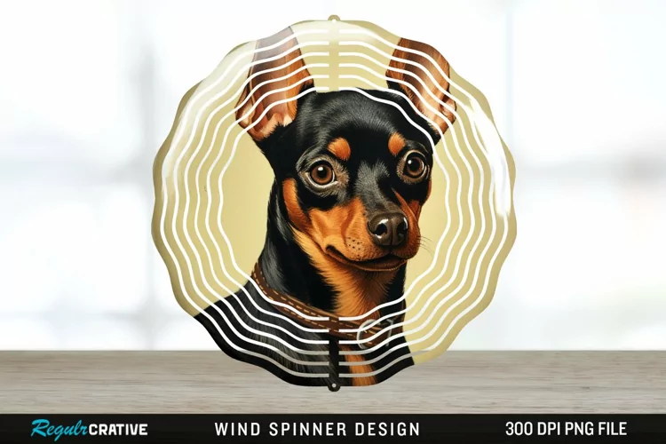 Vintage Miniature Pinscher Dog Wind Spinner Sublimation PNG