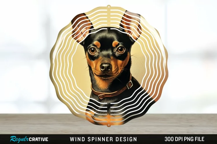 Vintage Miniature Pinscher Dog Wind Spinner Sublimation PNG