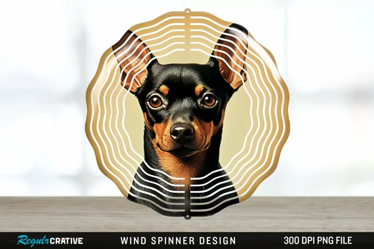 Vintage Miniature Pinscher Dog Wind Spinner Sublimation PNG