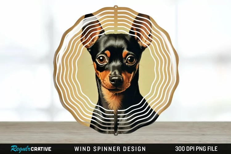 Vintage Miniature Pinscher Dog Wind Spinner Sublimation PNG