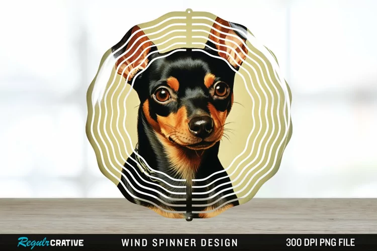 Vintage Miniature Pinscher Dog Wind Spinner Sublimation PNG