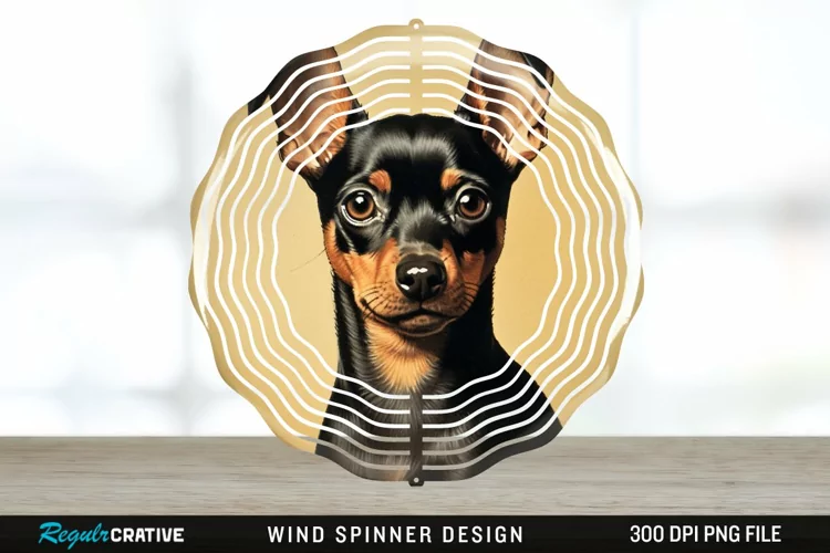 Vintage Miniature Pinscher Dog Wind Spinner Sublimation PNG