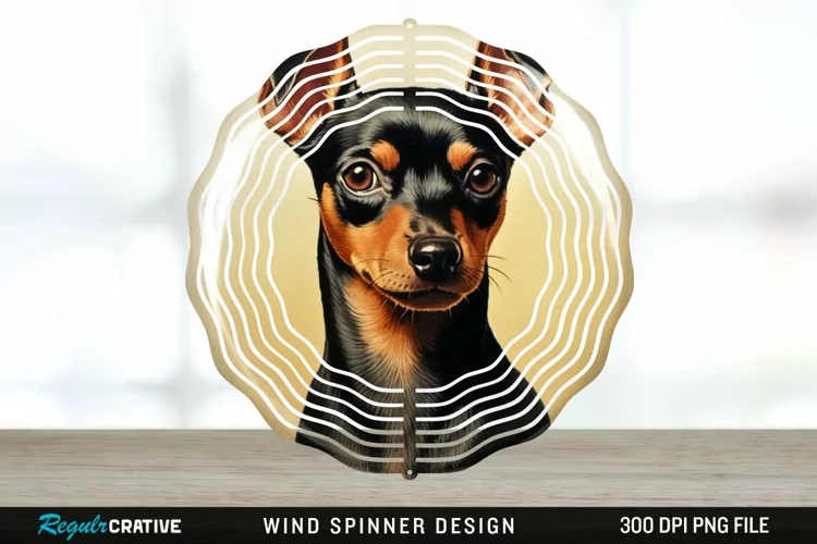 Vintage Miniature Pinscher Dog Wind Spinner Sublimation PNG