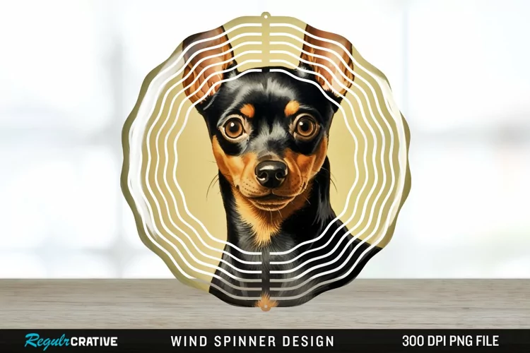 Vintage Miniature Pinscher Dog Wind Spinner Sublimation PNG
