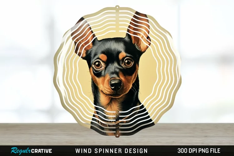 Vintage Miniature Pinscher Dog Wind Spinner Sublimation PNG