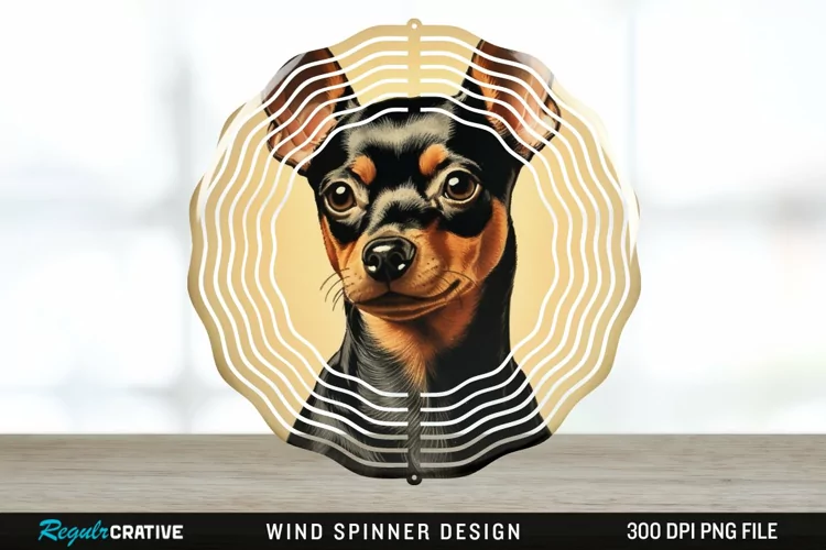 Vintage Miniature Pinscher Dog Wind Spinner Sublimation PNG