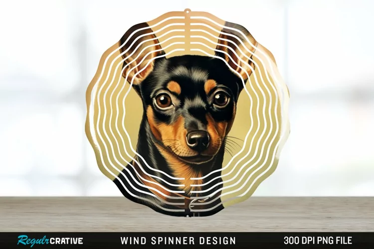Vintage Miniature Pinscher Dog Wind Spinner Sublimation PNG