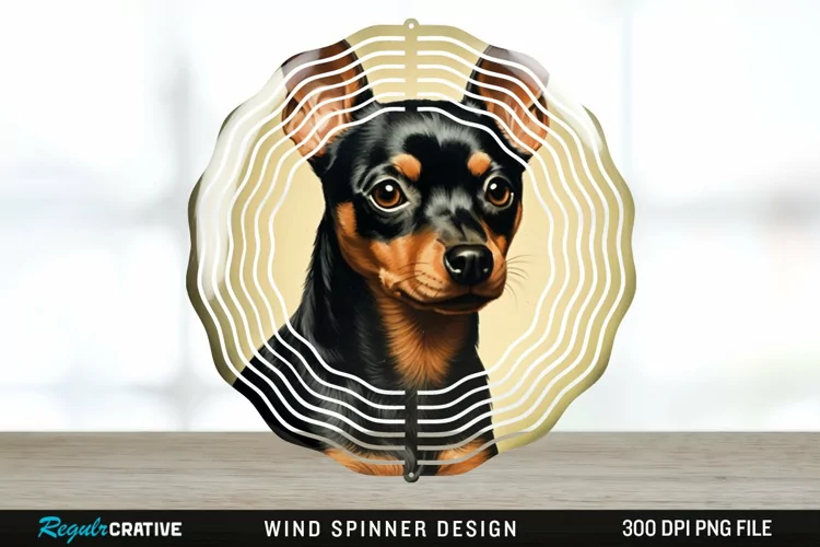 Vintage Miniature Pinscher Dog Wind Spinner Sublimation PNG