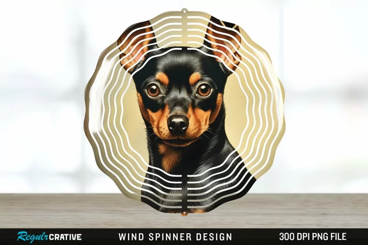 Vintage Miniature Pinscher Dog Wind Spinner Sublimation PNG