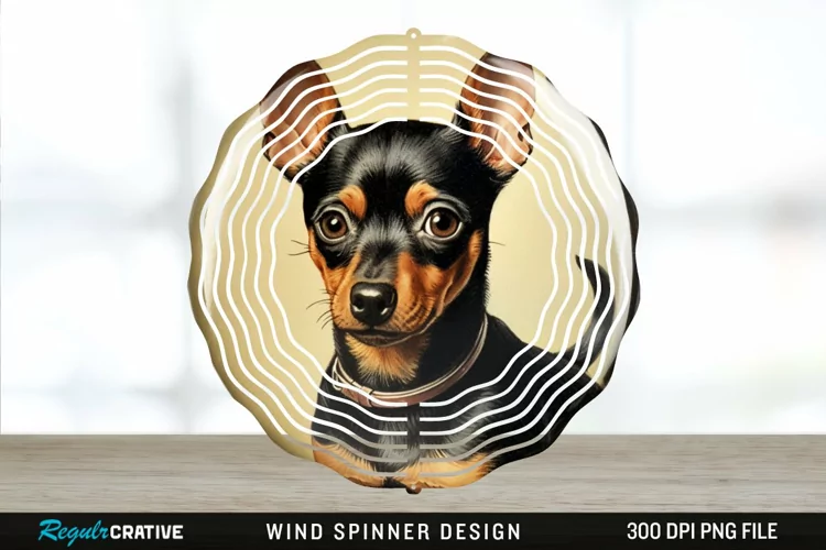 Vintage Miniature Pinscher Dog Wind Spinner Sublimation PNG