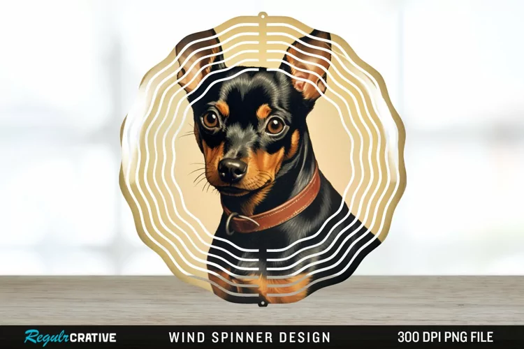 Vintage Miniature Pinscher Dog Wind Spinner Sublimation PNG