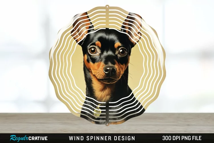 Vintage Miniature Pinscher Dog Wind Spinner Sublimation PNG