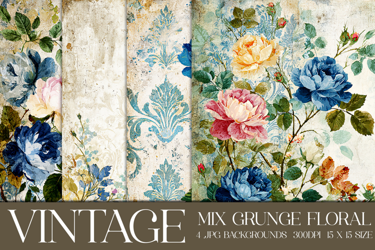 Vintage Mix Background, Floral Grunge Junk Journal Paper, s1