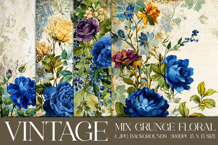 Vintage Mix Background, Floral Grunge Junk Journal Paper, 10