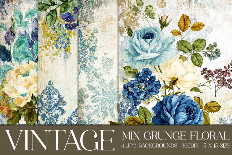 Vintage Mix Background, Floral Grunge Junk Journal Paper, 11
