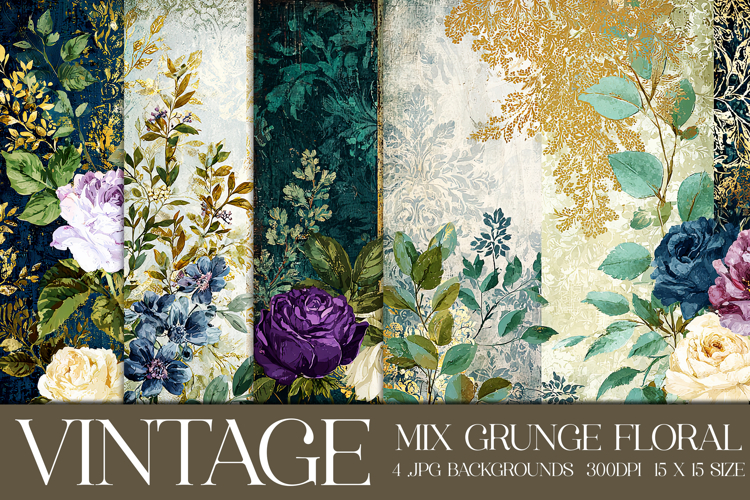 Vintage Mix Background, Floral Grunge Junk Journal Paper, 12