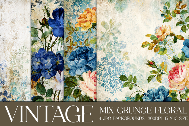 Vintage Mix Background, Floral Grunge Junk Journal Paper, 13