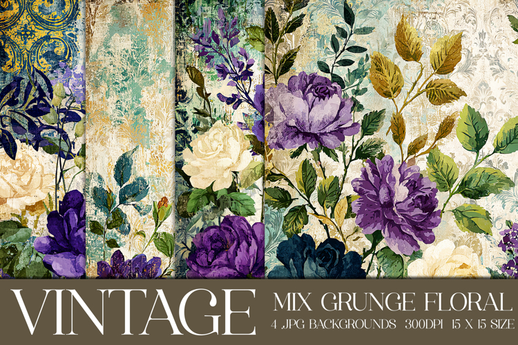 Vintage Mix Background, Floral Grunge Junk Journal Paper, 14