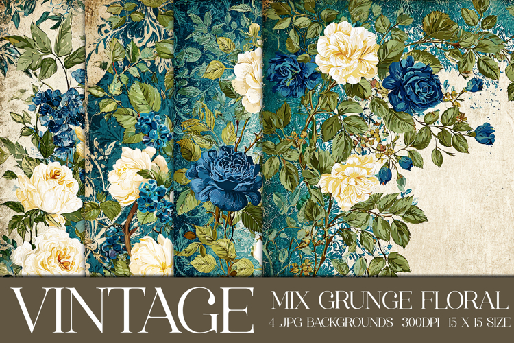 Vintage Mix Background, Floral Grunge Junk Journal Paper, 15