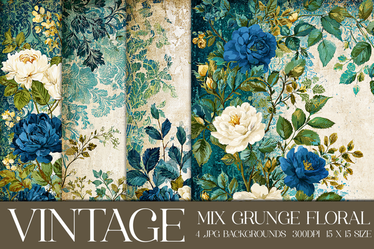Vintage Mix Background, Floral Grunge Junk Journal Paper, 16