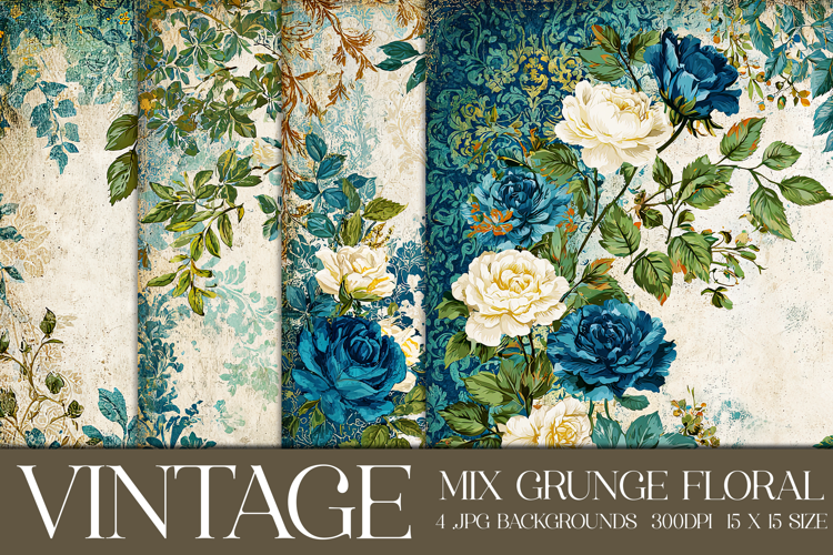 Vintage Mix Background, Floral Grunge Junk Journal Paper, 17