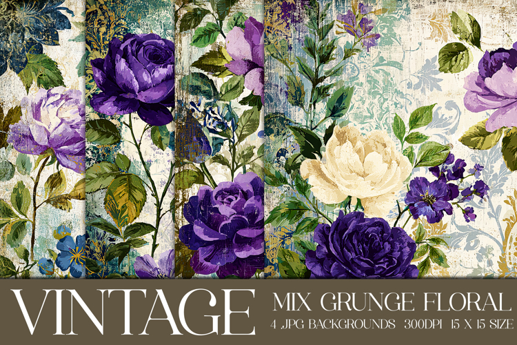 Vintage Mix Background, Floral Grunge Junk Journal Paper, 18