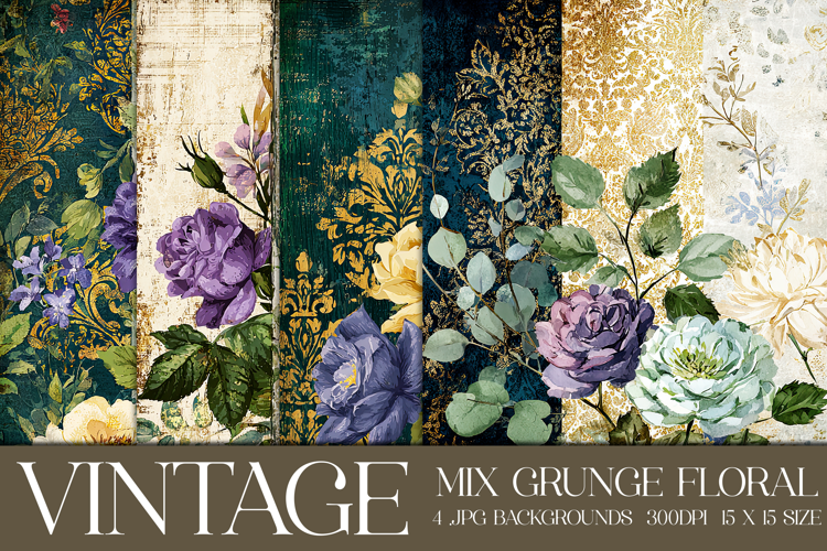 Vintage Mix Background, Floral Grunge Junk Journal Paper, 19