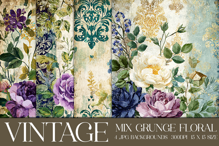 Vintage Mix Background, Floral Grunge Junk Journal Paper, s2