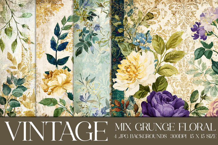 Vintage Mix Background, Floral Grunge Junk Journal Paper, 20