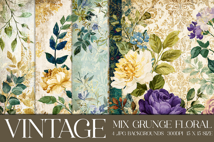 Vintage Mix Background, Floral Grunge Junk Journal Paper, 20
