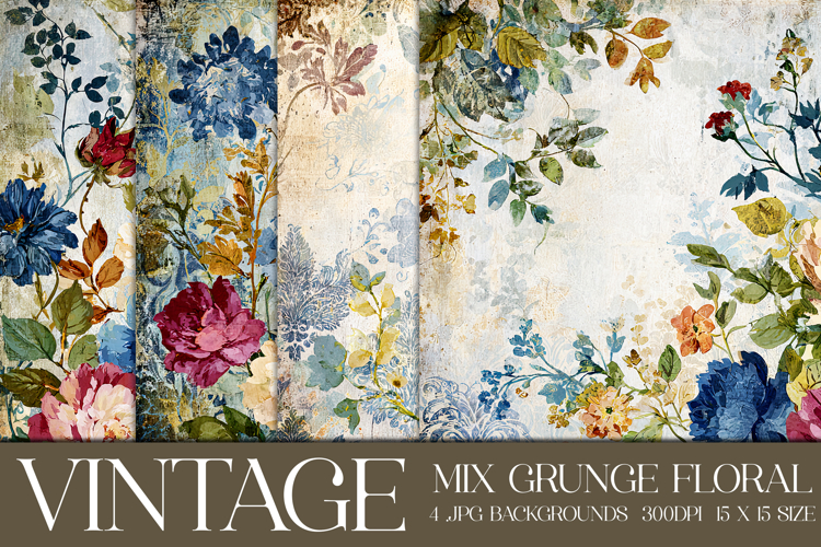 Vintage Mix Background, Floral Grunge Junk Journal Paper, s3
