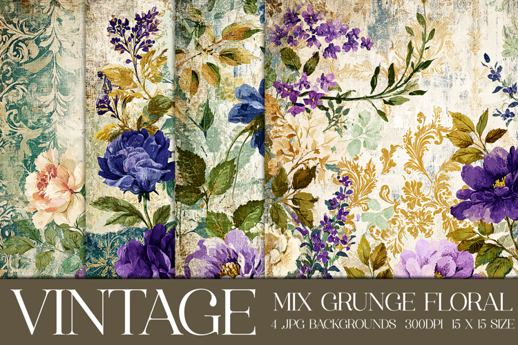Vintage Mix Background, Floral Grunge Junk Journal Paper, s4