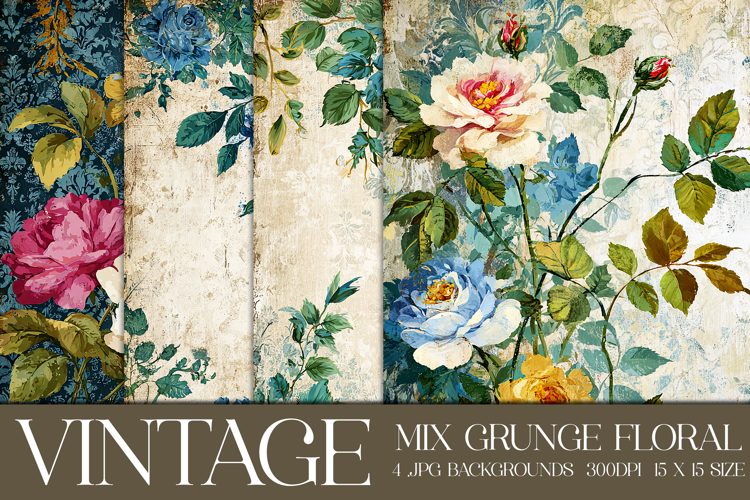 Vintage Mix Background, Floral Grunge Junk Journal Paper, s5