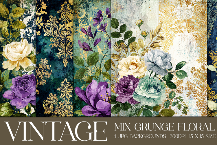 Vintage Mix Background, Floral Grunge Junk Journal Paper, s6