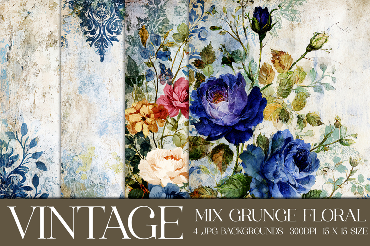 Vintage Mix Background, Floral Grunge Junk Journal Paper, s7