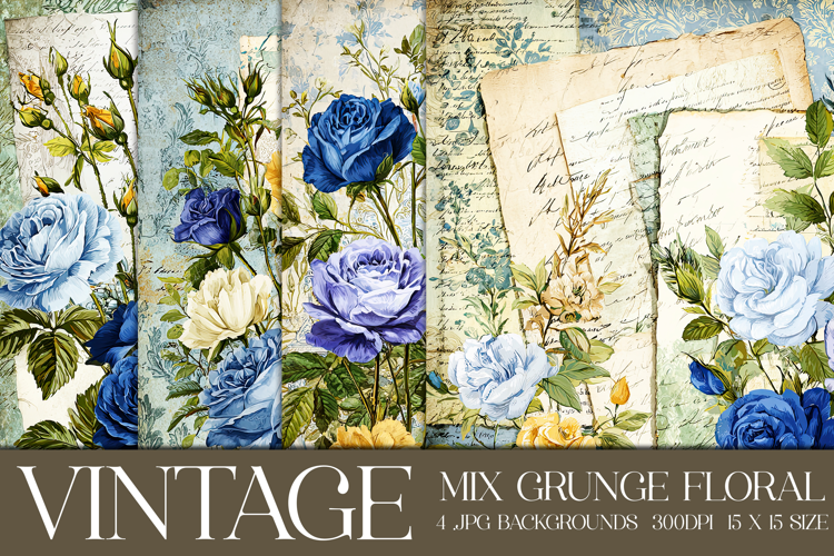 Vintage Mix Background, Floral Grunge Junk Journal Paper, s8