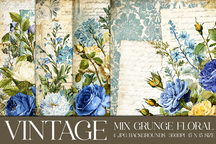 Vintage Mix Background, Floral Grunge Junk Journal Paper, s9