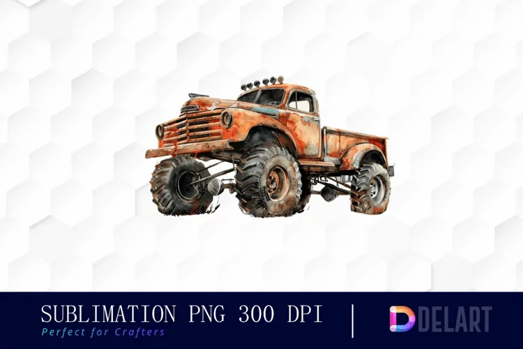 Vintage Monster Truck Sublimation PNG Clipart