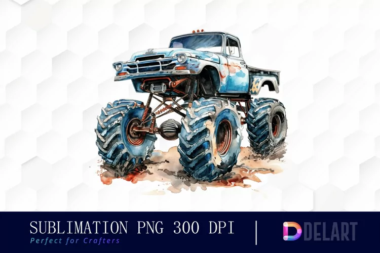 Vintage Monster Truck Watercolor Clipart