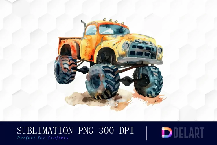Vintage Monster Truck Watercolor Clipart