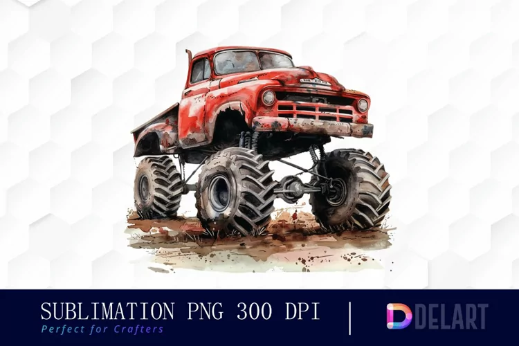 Vintage Monster Truck Watercolor Clipart