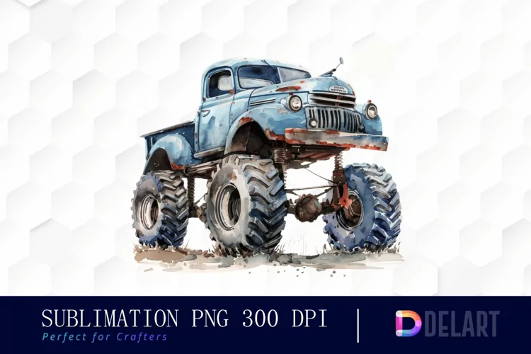 Vintage Monster Truck Sublimation PNG Clipart